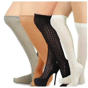 TeeHee Socks Women's Casual Cotton Over the Knee Pointelle 4-Pack (10375)