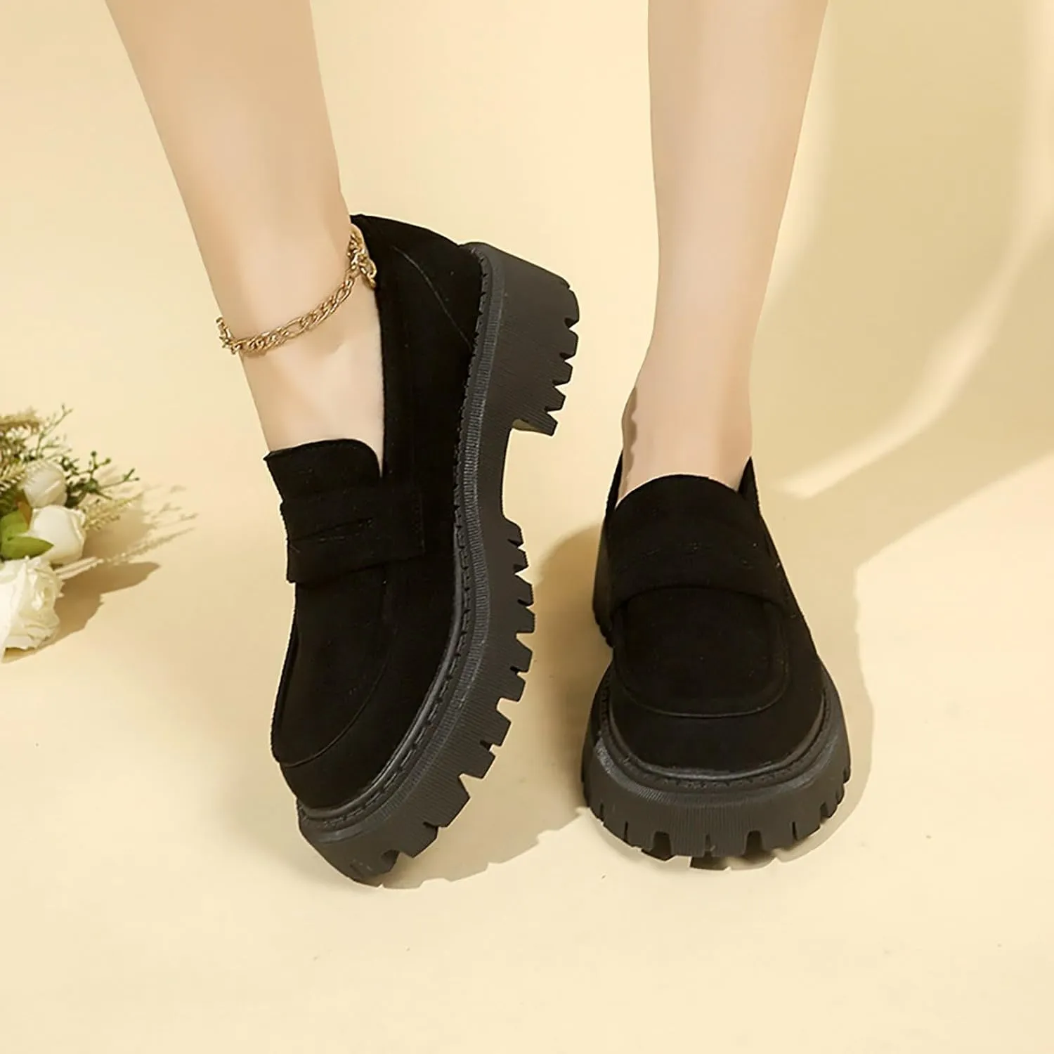 Women Loafers Shoes Comfortable Dress Shoes Platform Leather Shoes Chunky Penny Loafers Wide Oxford Loafers Work Shoe