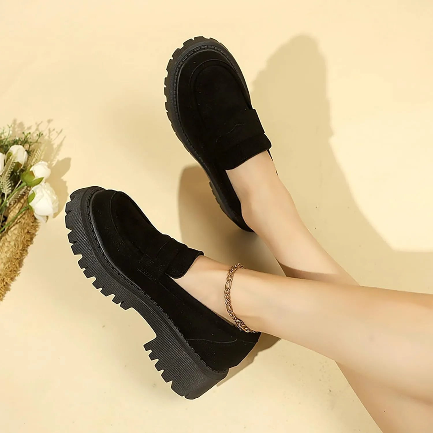 Women Loafers Shoes Comfortable Dress Shoes Platform Leather Shoes Chunky Penny Loafers Wide Oxford Loafers Work Shoe