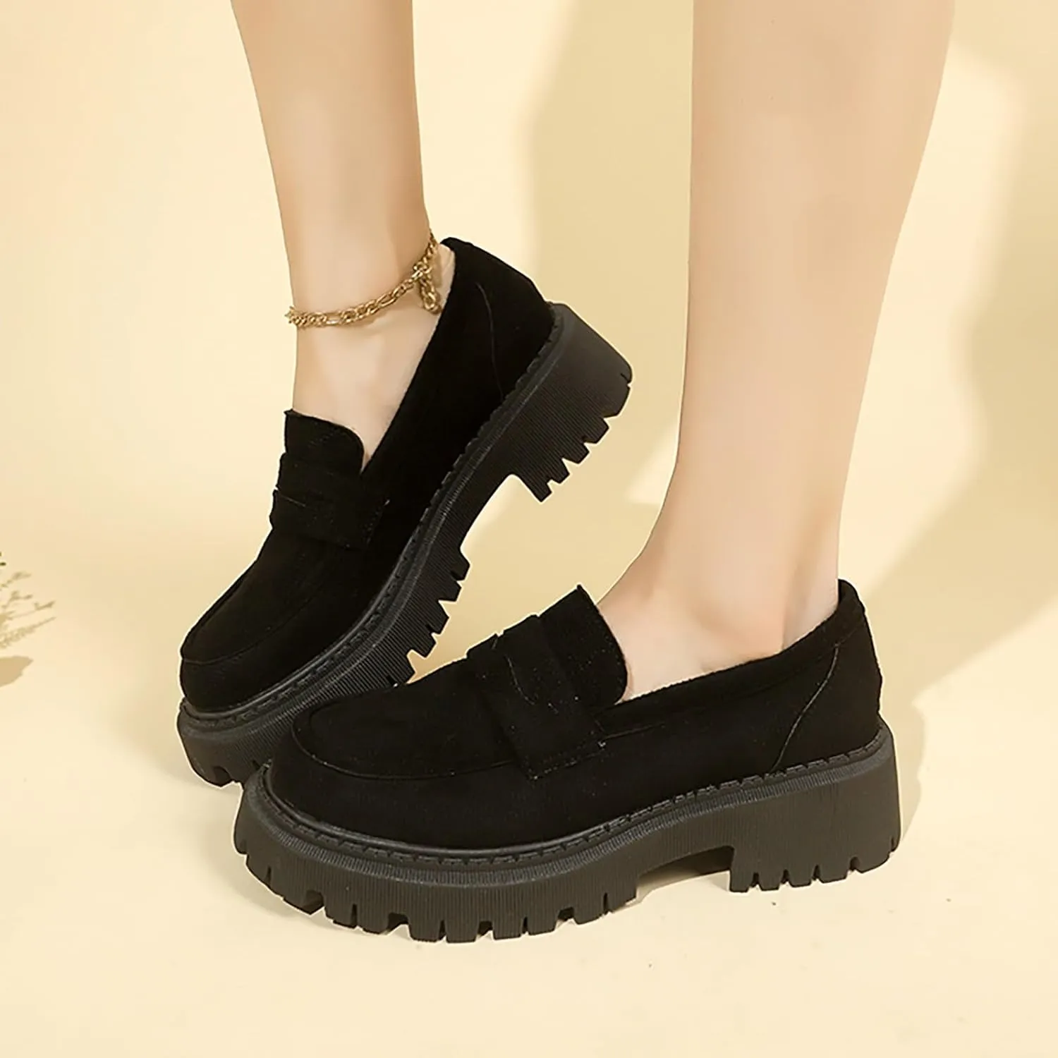 Women Loafers Shoes Comfortable Dress Shoes Platform Leather Shoes Chunky Penny Loafers Wide Oxford Loafers Work Shoe