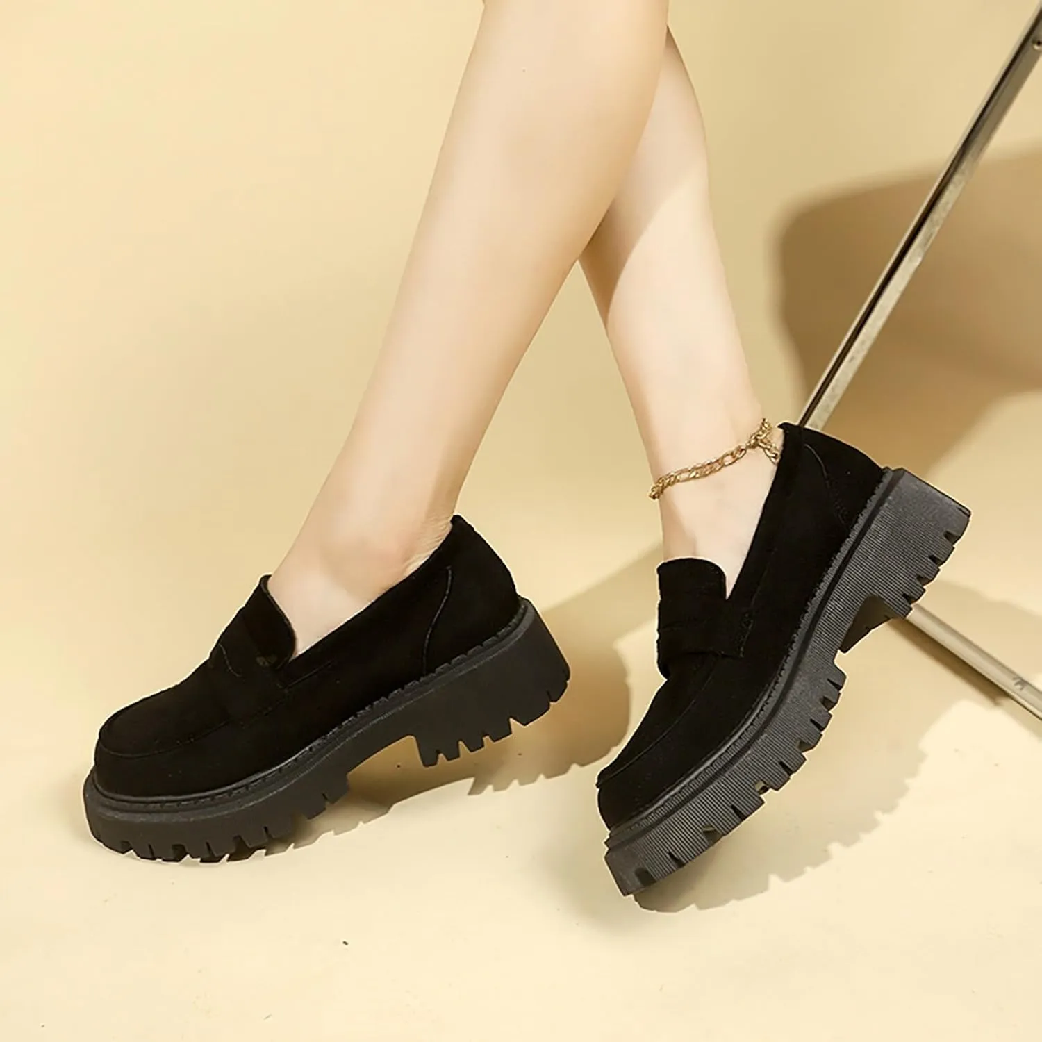 Women Loafers Shoes Comfortable Dress Shoes Platform Leather Shoes Chunky Penny Loafers Wide Oxford Loafers Work Shoe