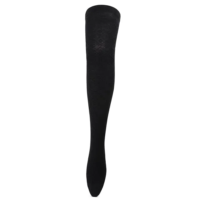 Women's Black Self Design Knee High Socks