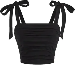 Women's Bow Tie Pleated Waist Open Back Solid Color Vest