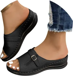 Women's Summer Slippers Comfortable Open Toe Casual Sandals with 45cm Wedge Heel for Beach Vacation Dressy Outfits
