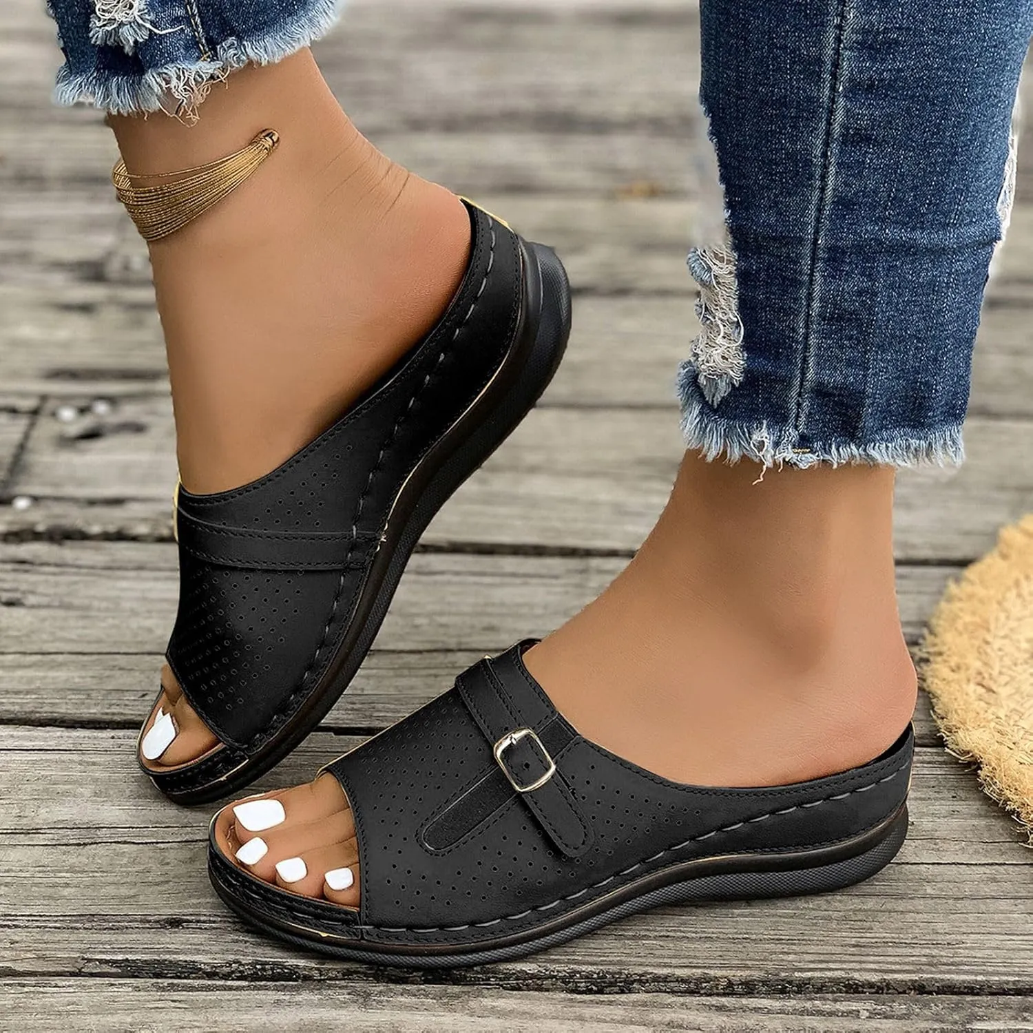 Women's Summer Slippers Comfortable Open Toe Casual Sandals with 45cm Wedge Heel for Beach Vacation Dressy Outfits