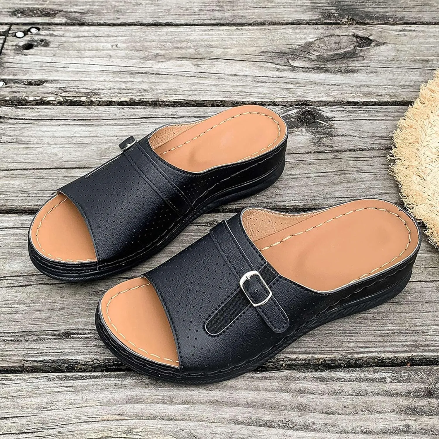 Women's Summer Slippers Comfortable Open Toe Casual Sandals with 45cm Wedge Heel for Beach Vacation Dressy Outfits