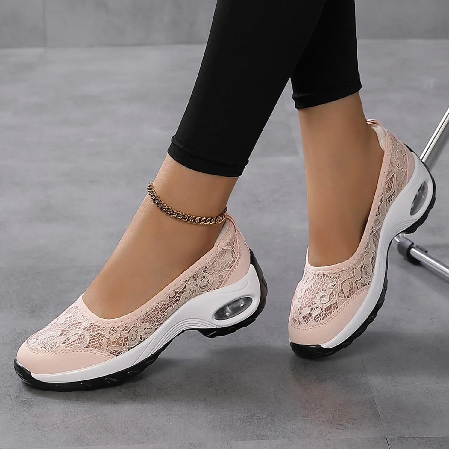 ZSpzx Women's Fashion Sneakers Orthopedic Backless Solid Color Running Platform Shoes Mesh Breathable Casual Arch Support Walking Wedge Shoe Jogging Tennis Sneaker Slip On Comfy Footwear