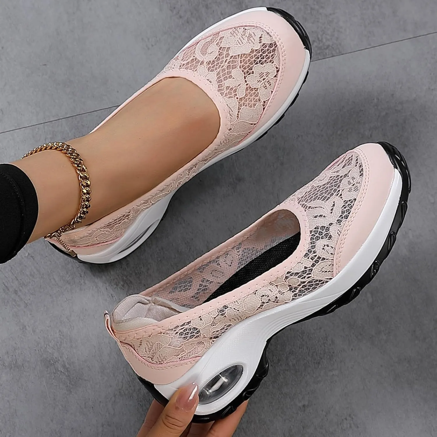 ZSpzx Women's Fashion Sneakers Orthopedic Backless Solid Color Running Platform Shoes Mesh Breathable Casual Arch Support Walking Wedge Shoe Jogging Tennis Sneaker Slip On Comfy Footwear